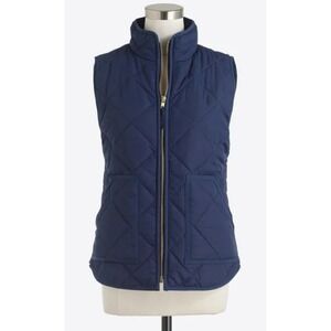 J Crew Quilted Vest Navy Blue Womens Size 8 Puffer Sleeveless Zip Up Pockets